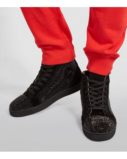 Christian Louboutin Black Louis Strass High-Top Suede Sneakers for men