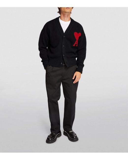AMI Black Ami De Coeur Cardigan for men