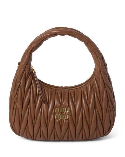 Miu Miu Brown Medium Matelassé Leather Wander Top-Handle Bag