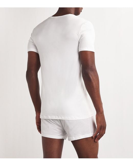 Hanro White Cotton Superior V-Neck T-Shirt for men