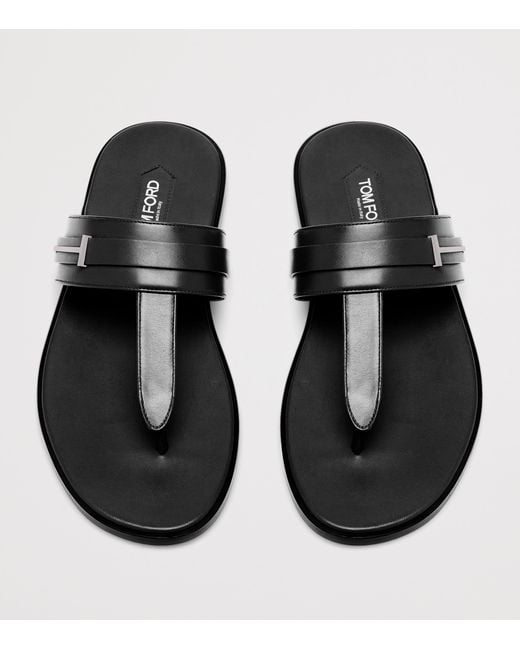 Tom Ford Black Leather Logo Sandals for men