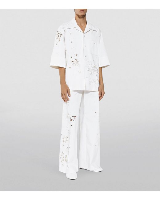 Dolce & Gabbana White Floral-embroidered Shirt for men