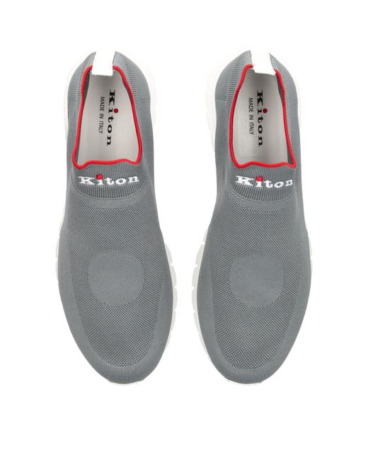 Kiton Gray Knitted Slip-on Sneakers for men