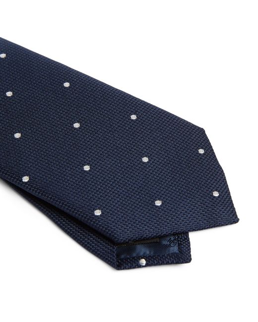 Emporio Armani Blue Silk Woven Polka-dot Tie for men