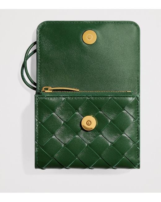 Bottega Veneta Green Leather Intrecciato Andiamo Trifold Wallet