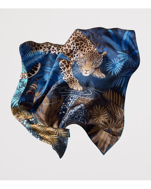 Cartier Blue Silk Panthère Double-Sided Scarf