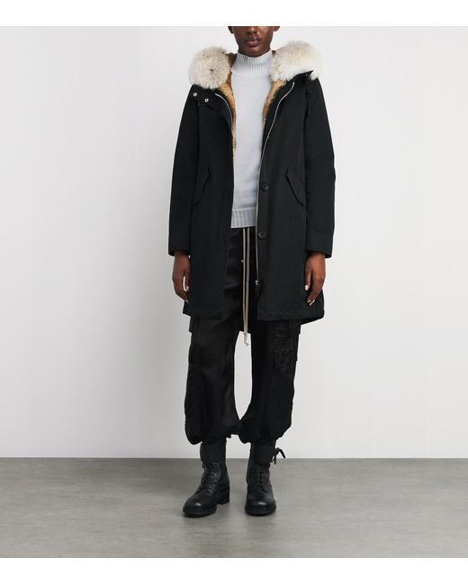 Yves Salomon Black Fox-Rabbit Blended-Cotton Parka