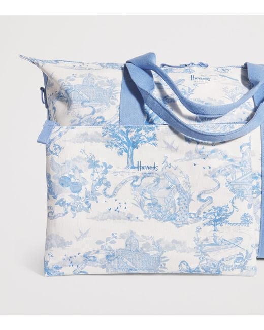 Harrods Blue Toile Overnight Packable Bag And Pouch Set