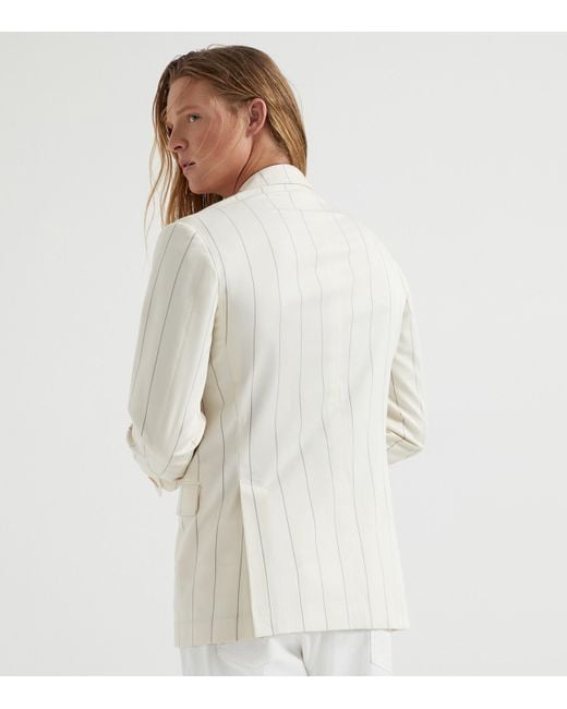 Brunello Cucinelli White Wool-Sea Island Cotton Stripe Blazer for men