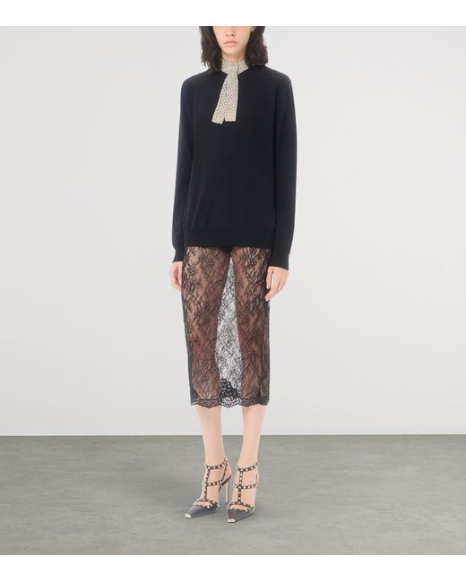 Valentino Gray Lace Midi Pencil Skirt