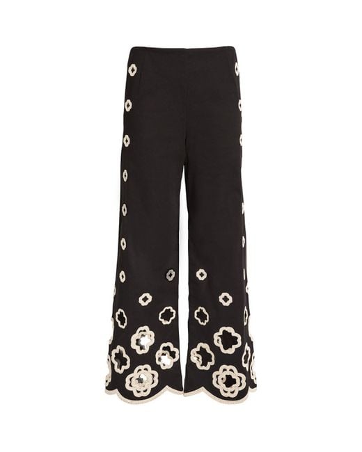 Maje Black Embroidered Wide-Leg Trousers