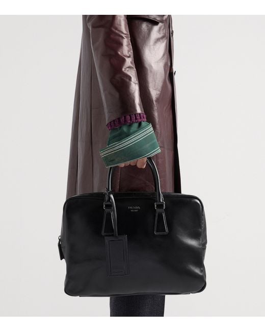 Prada Black Leather Logo Briefcase for men