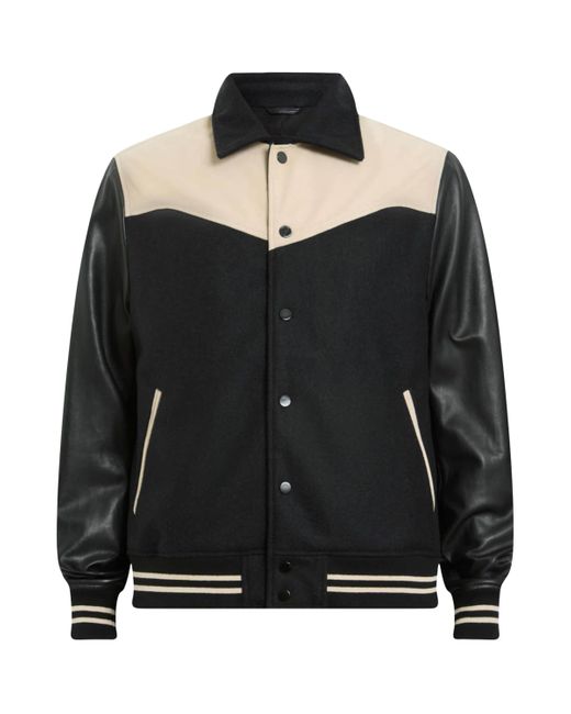 AllSaints Black Leather-Trim Endleton Bomber Jacket for men