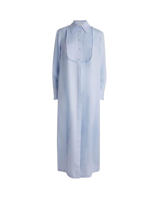 Agnona Blue Linen Maxi Shirt Dress