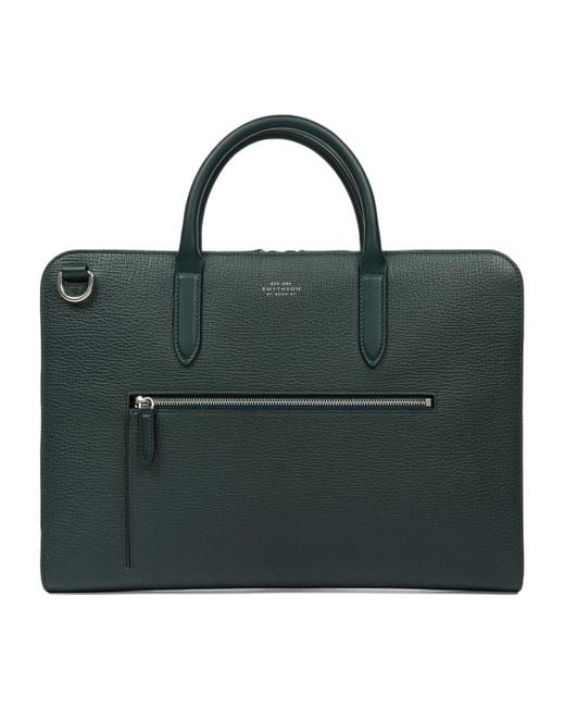 Smythson Green Ludlow Calf Leather Ultra Slim Briefcase for men