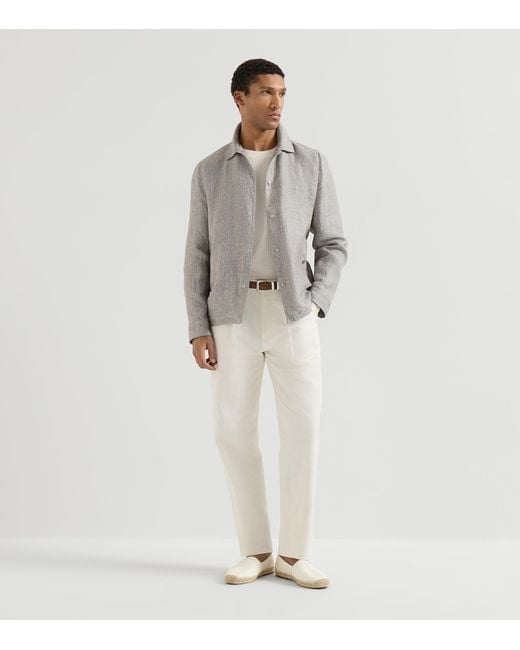 Brunello Cucinelli White Cotton Ribbed Sweater for men