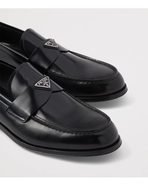 Prada Black Brushed Leather Loafers for men
