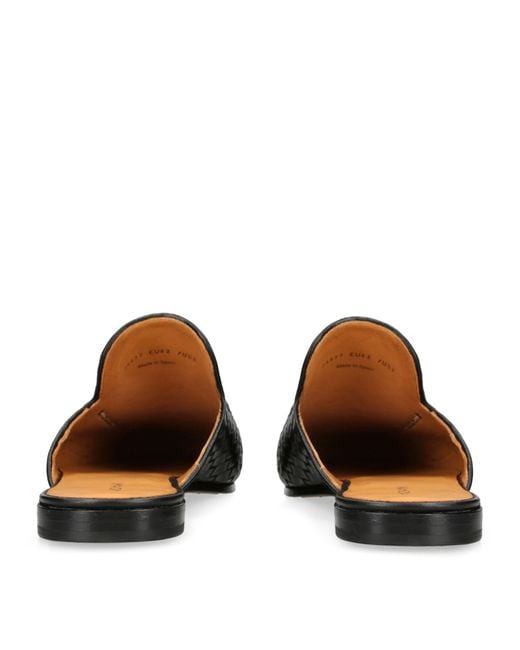 Magnanni Shoes Black Leather Woven Mules for men