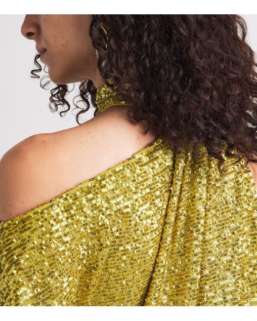 Taller Marmo Yellow Sequinned Atlas Disco Maxi Dress
