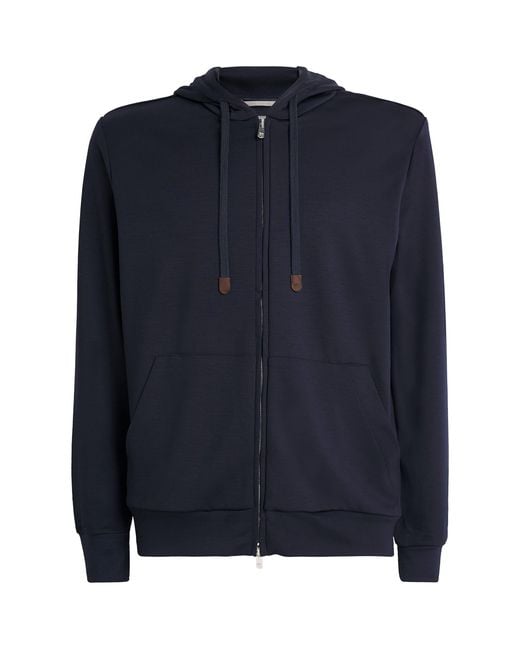 Marco Pescarolo Blue Virgin Wool-Blend Zip-Up Hoodie for men