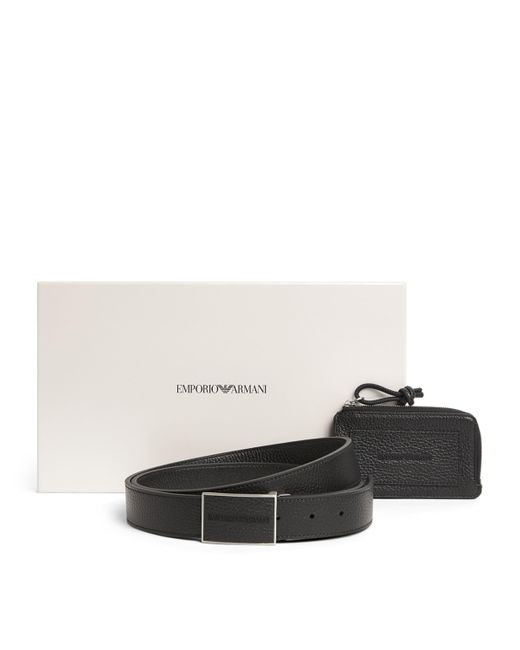 Emporio Armani Black Leather Belt And Card Holder Gift Set for men