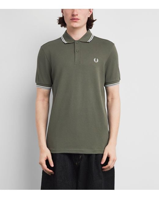Fred Perry Green Cotton Twin Tipped Polo Shirt for men