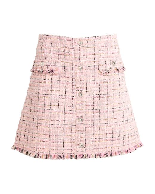 Maje Pink Tweed Frayed Mini Skirt