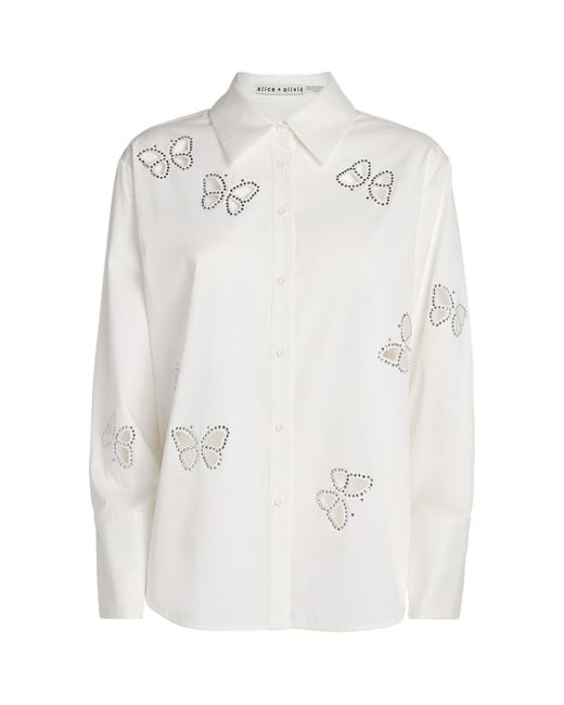 Alice + Olivia White Embellished Finely Shirt