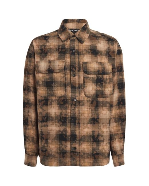 Palm Angels Brown Cotton-Blend Degrade Check Shirt for men