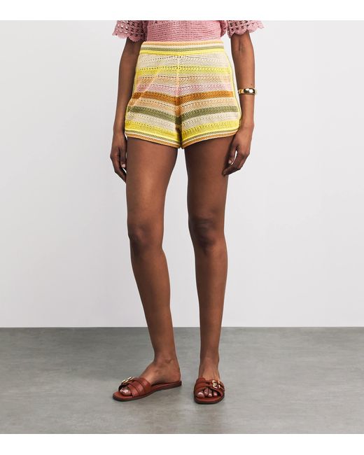 Zimmermann Yellow Cotton Crochet Stripe Indra Shorts