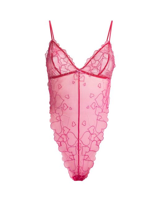 Skims Pink Tulle Embroidered Hearts Body