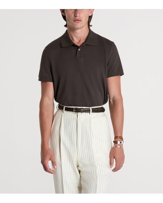Dunhill Black Cotton-Silk Polo Shirt for men