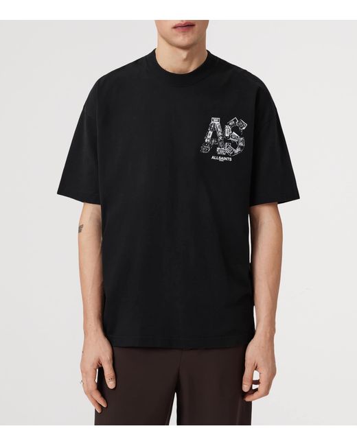 AllSaints Black Organic Cotton Mixtape T-Shirt for men