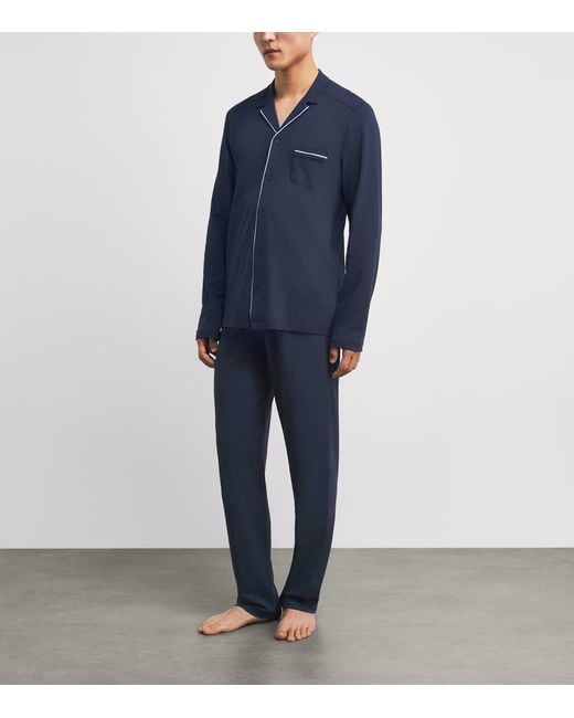 Hanro Blue Cotton Day & Night Pyjama Set for men