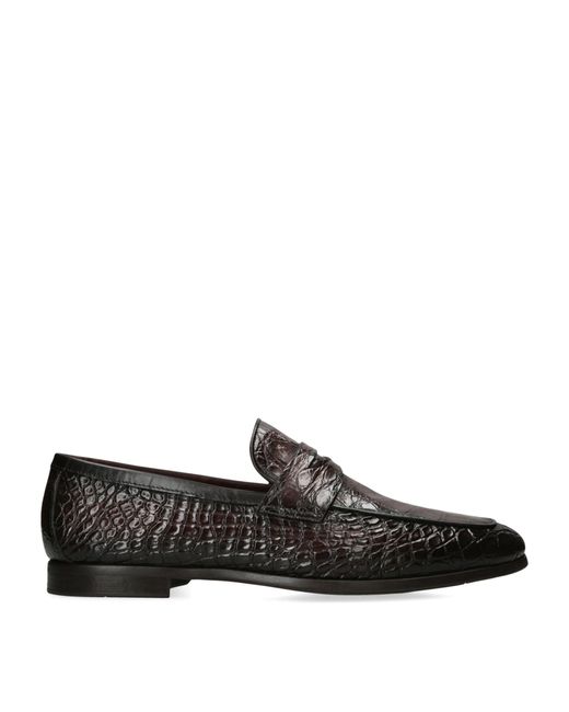 Magnanni Shoes Black Crocodile Leather Penny Loafers for men
