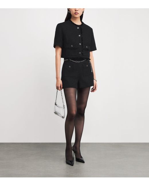 Maje Black Tweed Chain Belt Shorts