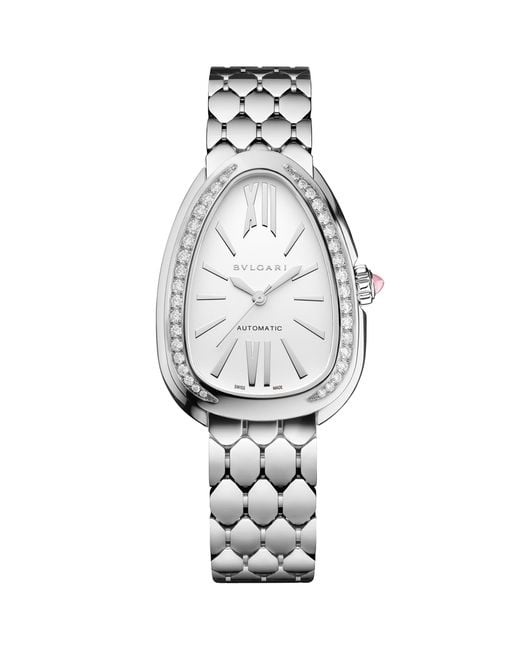 BVLGARI White Stainless Steel And Diamond Serpenti Seduttori Watch