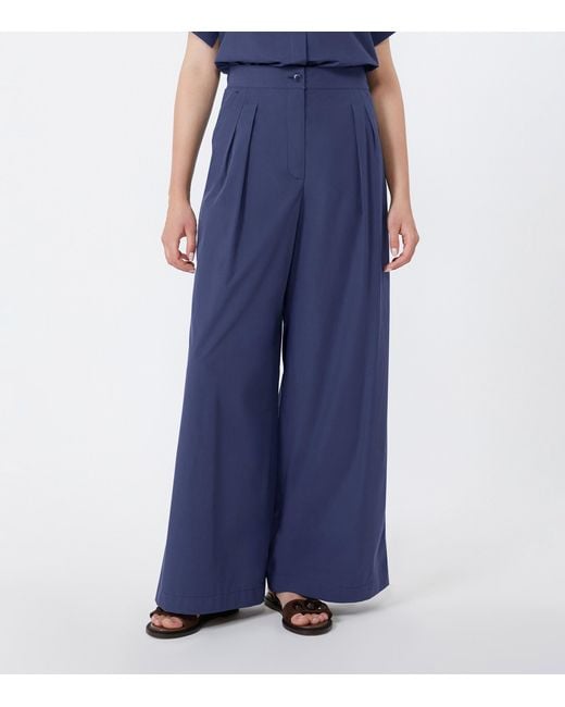 Weekend by Maxmara Blue Grain De Poudre Pleated Trousers