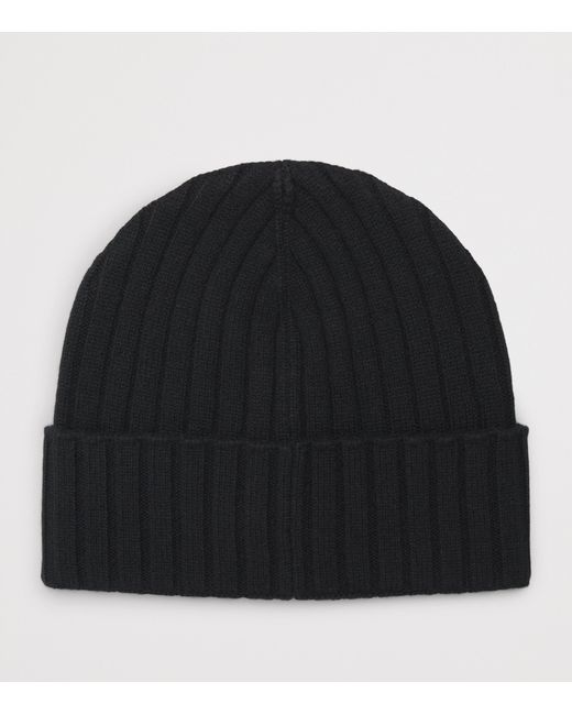 Herno Black Cashmere Logo Patch Beanie for men