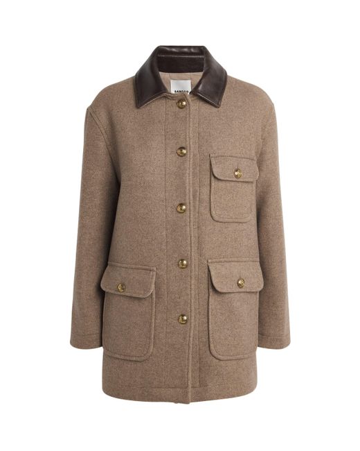 Sandro Brown Wool-Blend Collared Coat