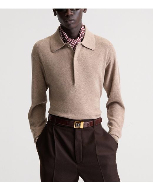 Saint Laurent Brown Virgin Wool Polo Sweater for men