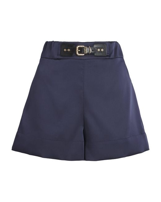 Maje Blue Satin Belted Shorts