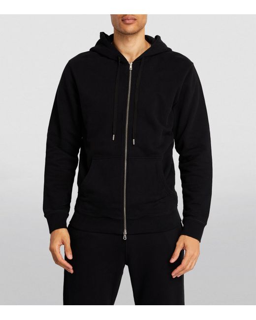 Sunspel Black Loopback Zip-Up Hoodie for men