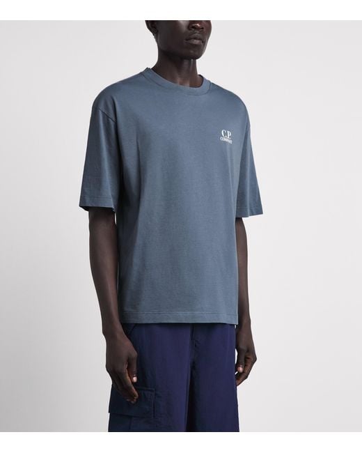 C P Company Blue Cotton Logo T-Shirt for men