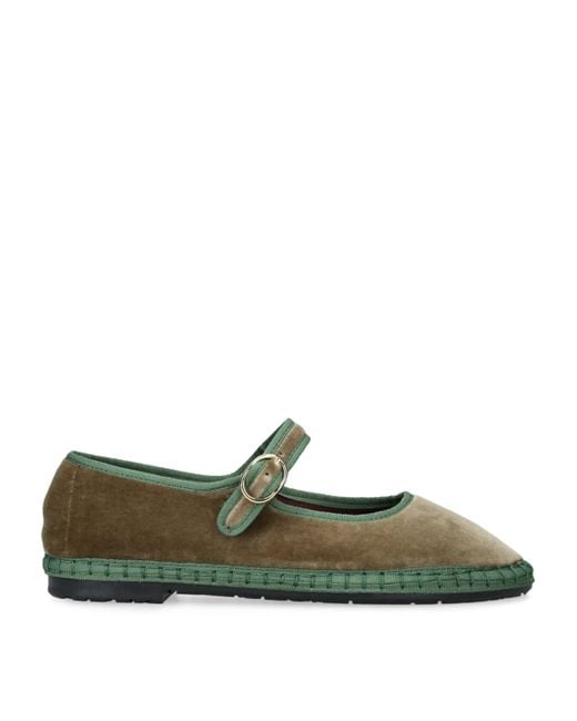 Flabelus Green Velvet Eyre Mary Janes
