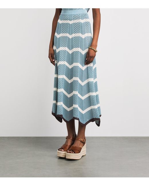 LaDoubleJ Blue Cotton Chevron Midi Skirt