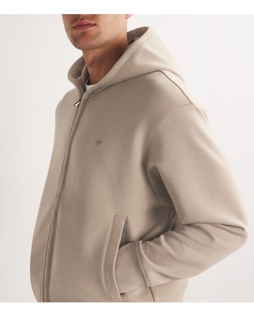Emporio Armani Velour Trim Zip Up Hoodie in Natural for Men Lyst UK