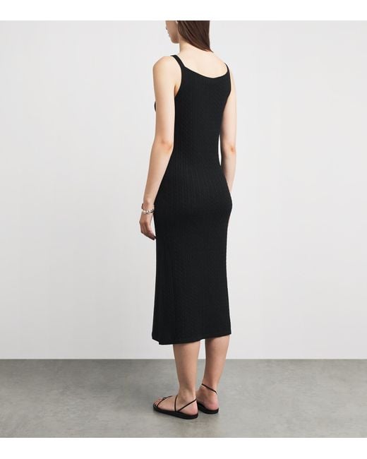 Soft Goat Black Silk-Cashmere Cable-Knit Midi Dress