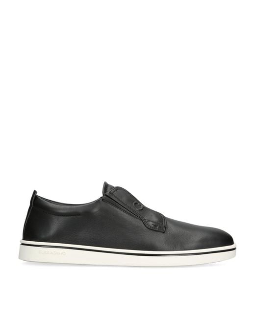 Ferragamo Black Leather Alfie Slip-On Sneakers for men