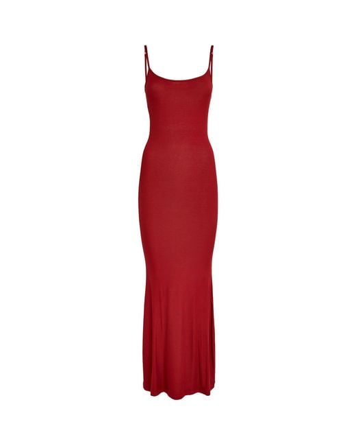 Skims Ribbed Soft Lounge Slip Dress in Red